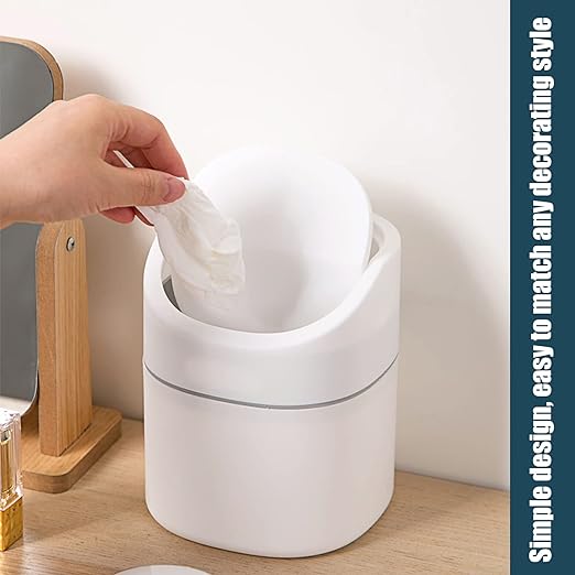 Mini Desk Trash Can with Lid with Trash Bags 180 Pcs Swing-Lid Tiny Countertop Garbage Bin Small Table Top Plastic Covered Waste Basket