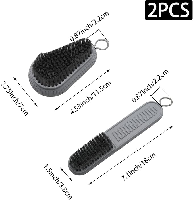 2 PCS Cleaning Brush, Soft Bristle Brush, Household Laundry Scrub Brushes, Easy to Grip Scrubbing Nail Brushes for Clothes Shoes Cleaning Countertops Bathtubs(Grey)