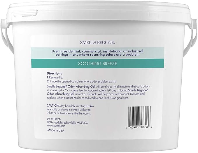 SMELLS BEGONE 1-Gallon Odor Absorber Gel - Air Freshener & Odor Eliminator for Homes, Garages & Commercial Buildings - Industrial Size - Soothing Breeze Scent