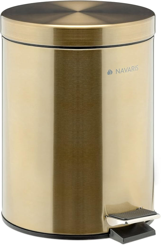 Navaris Small Gold Trash Can - 1.3 Gallon (5 Liter) Trash Can with Step Pedal, Lid and Removable Inner Bucket for Bathroom Kitchen Office or Bedroom