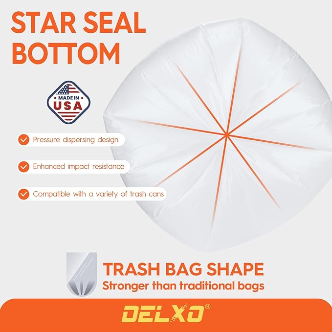 DELXO 30-33 Gallon Trash Bags, 250 Count Heavy Duty Large Clear Garbage Bags, Thick Durable and Puncture-Resistant Plastic Bags for Kitchens, Yards & Offices, Made in USA