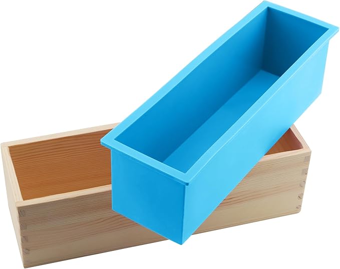 ZOENHOU 7PCS 42oz Soap Molds with Stainless Steel Wavy Slicer and Straight Slicer, Soap Loaf Bar Rectangular Silicone Soap Making Molds Kit with Wood Box DIY Tool Set for Soap Making Supplies