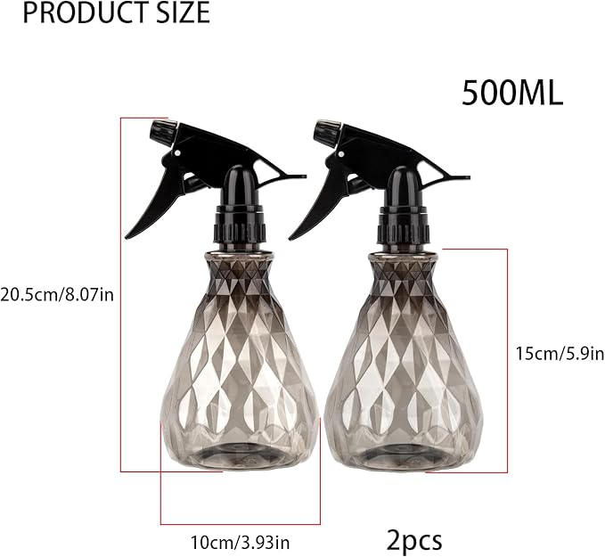 2 Pcs Spray Bottles, 500 ml/17 oz Empty Water Spray Bottles, Plastic Reusable Adjustable Mist Sprayer Squirt Bottles Containers Refillable for Cleaning Solutions, Gardening, Plants (Grey)