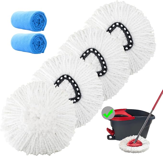Replacement Mop Head Microfiber Spin Mop Refill Clean Pad Mop Head Refills Easy Cleaning Mop Head Replacement (4 Pack)