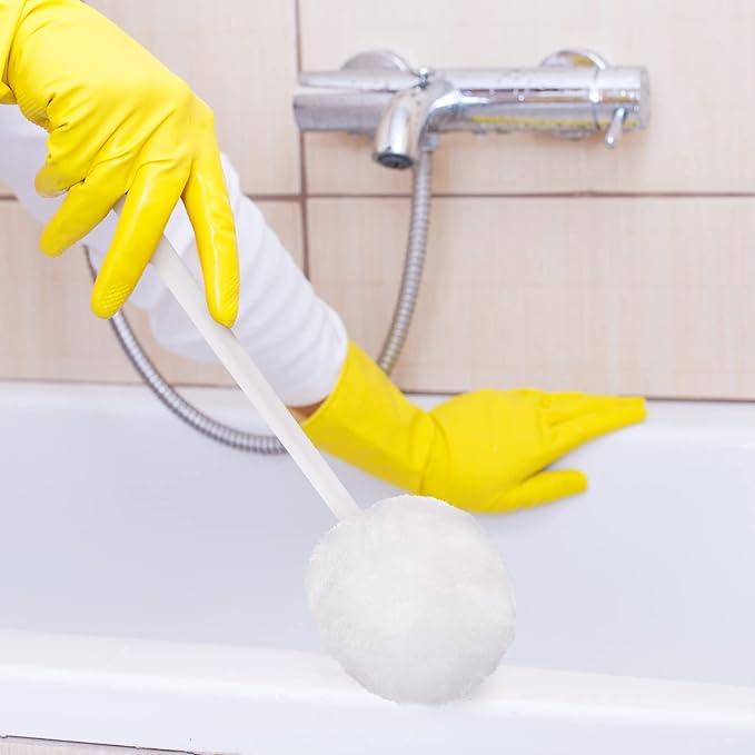 Eaasty 12 Pack Toilet Bowl Brush with Long Plastic Handle Disposable White Soft Swab Toilet Bowl Cleaners Mop with Silk Cotton Brush for Bathroom, 11 x 4.3 Inch