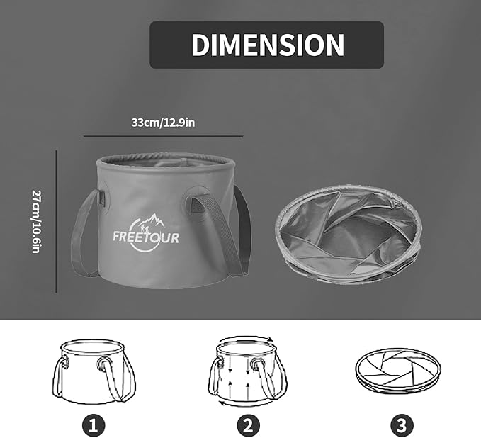 Baiao Collapsible Bucket 5 Gallon, Portable Collapsible Bucket with Handle, Folding Water Container for Fishing Camping Beach Hiking Home Travel Car Washing(Grey 20L)