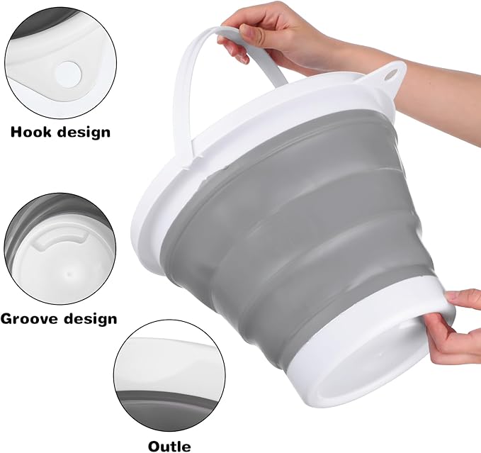 2pcs Collapsible Bucket with Handle, 10L (2.6 Gallon) Foldable Portable Plastic Mop Cleaning Bucket Household Water Supplies for Indoor Outdoor Camping Fishing Garden Car Wash