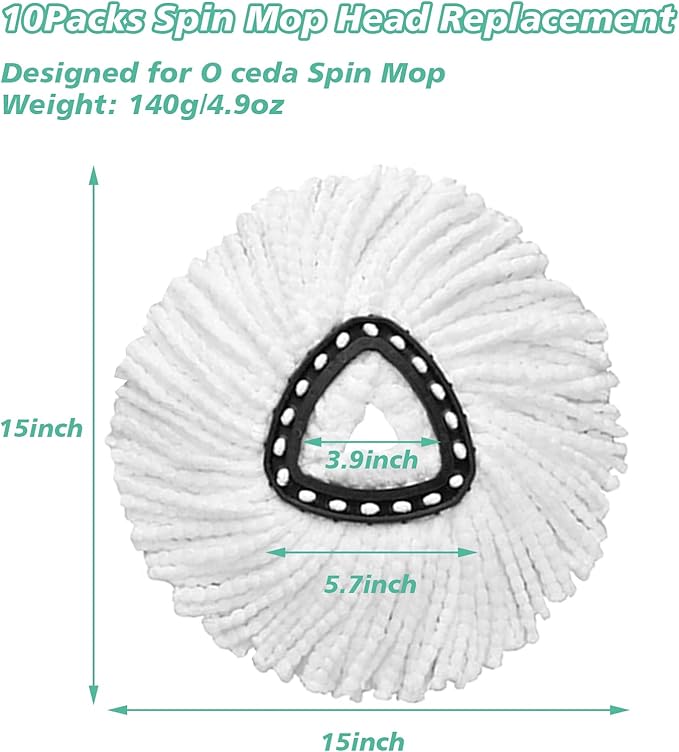 10 PCS Spin Mop Replacement Head for Ocedar,100% Microfiber Mop Heads Replacements with Cedar Mop Replace,360 Degree Round Refill Mop Head for Easy House Cleaning Floor Mopping,Make Cleaning Easier