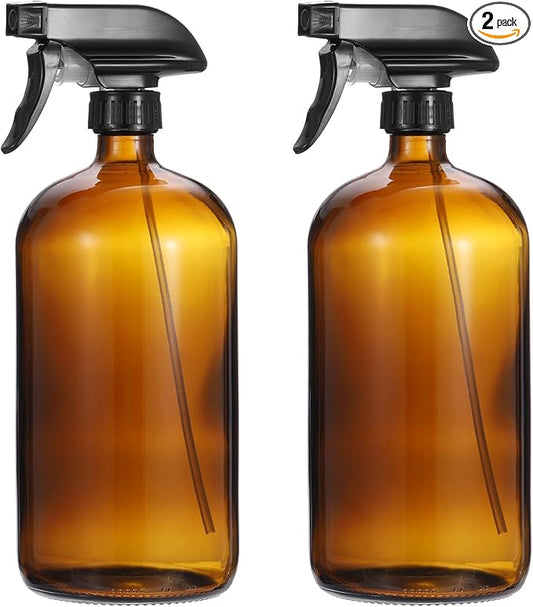 PATIKIL 32oz Glass Spray Bottles, 2pcs Nozzle Leak Proof Empty Water Mist Stream Sprayer for Cleaning Solutions Plants Hair, Clear Black