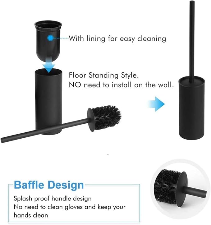 BGL Stainless Steel 304 Black Toilet Bowl Brush and Holder Set Cleaning Tool Holder with Toilet Brush