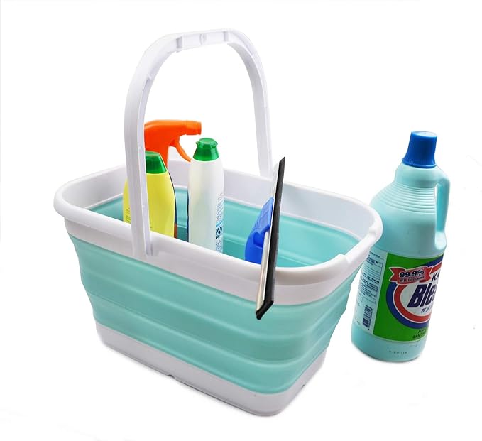SAMMART 12L (3.17 Gallon) Collapsible Rectangular Handy Bucket (1, White/Lake Green)