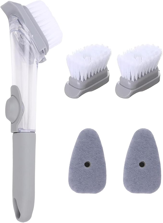 Soap Dispensing Dish Scrubber Brush for Kitchen Sink with 2 Pcs Sponge Refills