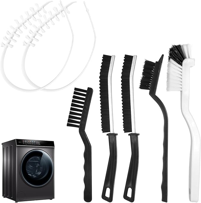 7 Pcs Washing Machine Cleaning Brush Set, Front Load Washer Scrub Cleaner Tools Accessories 2 Drum Laundry Cleaner Brushes and 5 Crevice Brushes, Small Thin Tools for Tight Spaces Rubber Seal