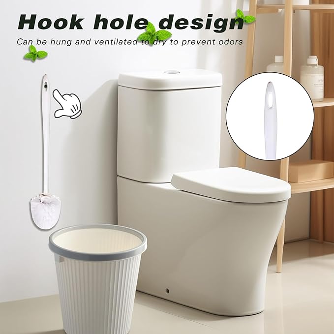 14.2 Inch Toilet Brushes White 5 Handles with 20 Replaceable Brush Heads Disposable Toilet Brush Set Bathroom Cleaning Brush Soft Bristle Long Handle Plastic Toilet Scrubber