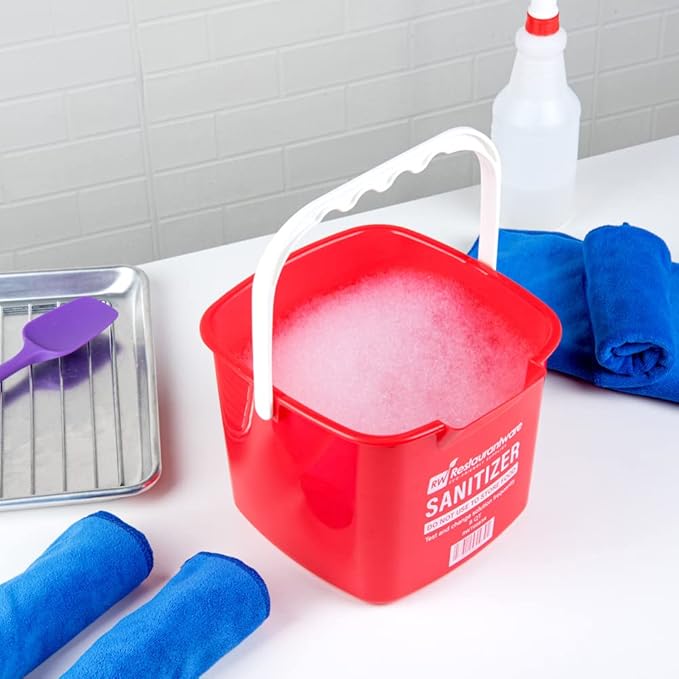 Restaurantware RW Clean 8 Quart Cleaning Bucket 1 Detergent Square Bucket - With Measurements Built-In Spout And Handle Red Plastic Utility Bucket For Home Or Commercial Use