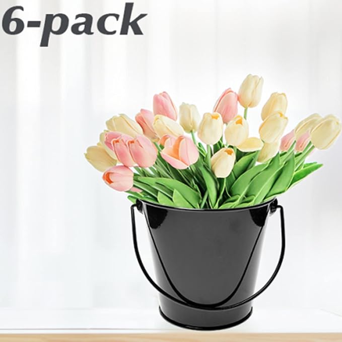 Metal Buckets with Handle, 6 Pack 5.91 Inch Black Iron Pail, Easter Bucket,Pencil Holder and Flower Pots,Craft Supply Holders for Events,School Storage and Party (Black)