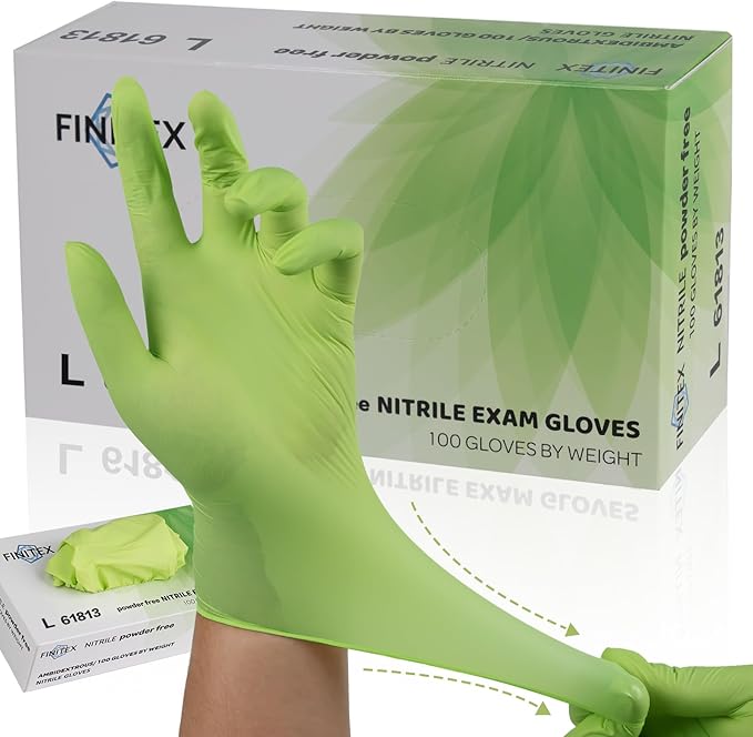 FINITEX Nitrile Disposable Latex-Free Gloves Green - 3.5mil 100PCS Powder-Free Gloves Cleaning Medical Exam Food Gloves
