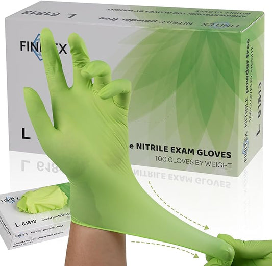 FINITEX Nitrile Disposable Latex-Free Gloves Green - 3.5mil 100PCS Powder-Free Gloves Cleaning Medical Exam Food Gloves