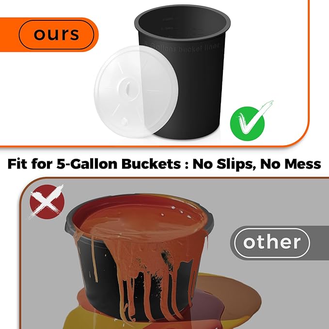 5 Gallon Bucket Liner with Lid for Concrete Mix and Mud - Food Grade Reusable Silicone Bucket Liner (Black, 5 Gallon with Lid)