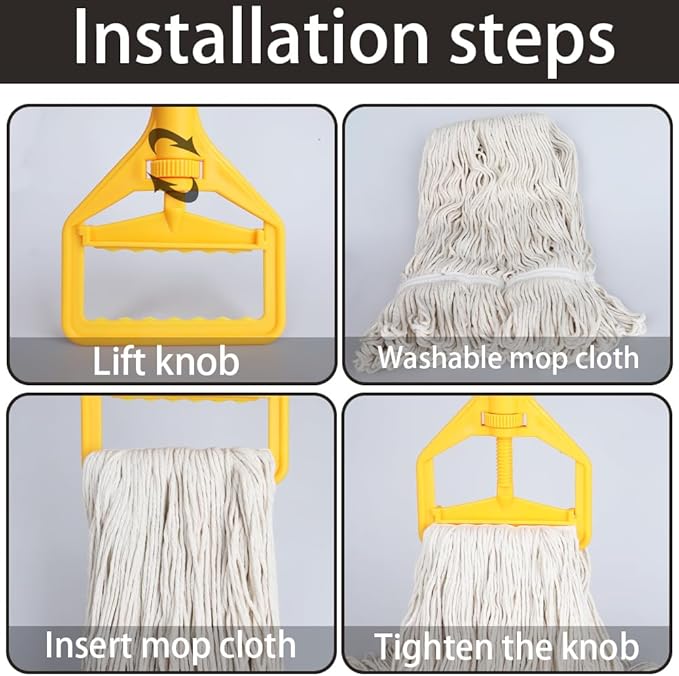 Heavy Duty Commercial Wet String Mop with 2 Reusable Heads,Long Handle Industrial Cotton Mop for Floor Cleaning,Restaurant,Home,Garage,Office,Warehouse