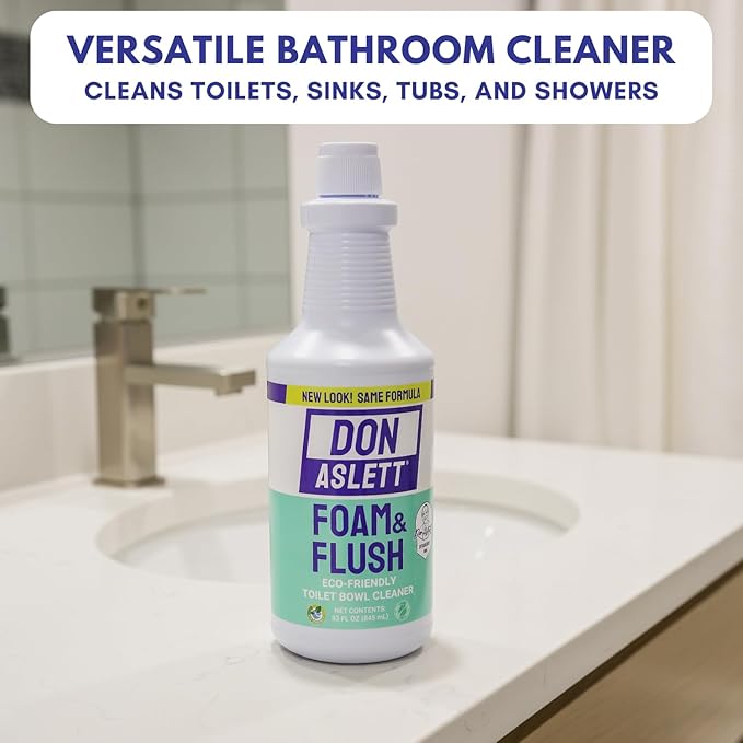 Don Aslett Foam & Flush Toilet Bowl Cleaner (32 Oz Bottle, Pack of 2) Eco Friendly, Biodegradable Organic Acid Formula | Cleans, Brightens, Deodorizes
