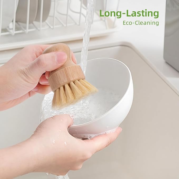 6 Pack Bamboo Dish Brush - Soft Bristle, Eco Vegetable Brush, Environmental Protection and Durable, Bamboo Dish Scrubber for Cleaning Pots, Pans, Grills and Stoves