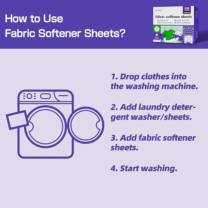 Soulink Fabric Softener Sheets for Washing Machine, No Plastic Jug Soap Strips, Alternative to Fabric Softener Liquid and Pods, Lavender Scent, Up to 240 Loads