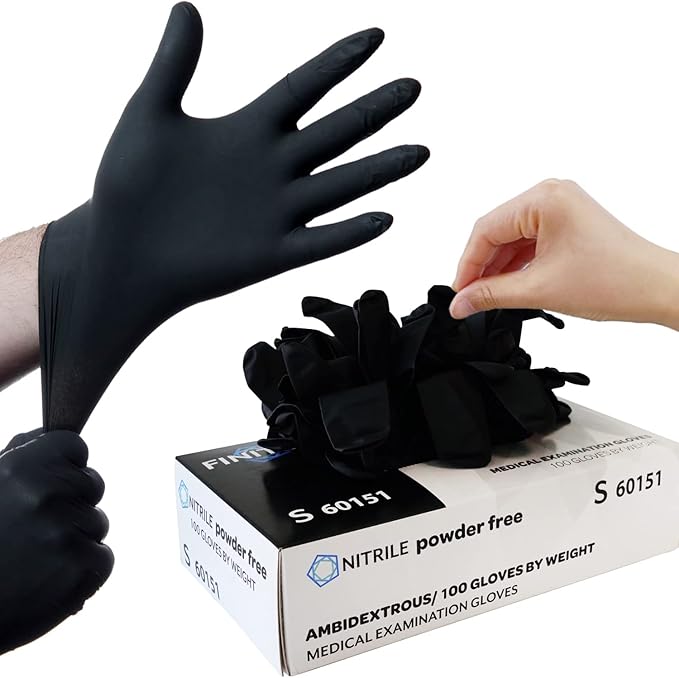 FINITEX - Black Nitrile Disposable Gloves, Exam Gloves, Powder-free, Latex-free, 3mil, Case of 10 Boxes