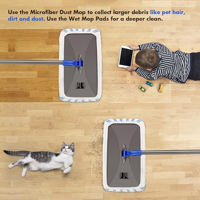 Masthome Extra Large Microfiber Mop for Floor Cleaning, 16“ Flat Mop with 5 Pad for Wet & Dry Use, Dust Mop for Hardwood Laminate Tile Ceramic, 1 Cleaning Scraper Included-Blue