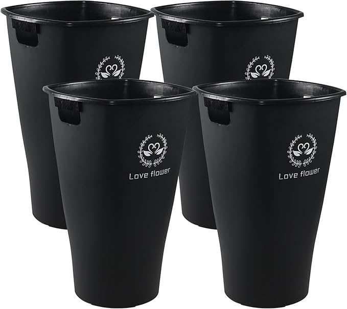 Fiaze 19.92 Inch Tall Flower Bucket Sets with Cutout Handles, 4 Pack Large Plastic Floral Bucket Vase for Home Wedding Decorations, Black