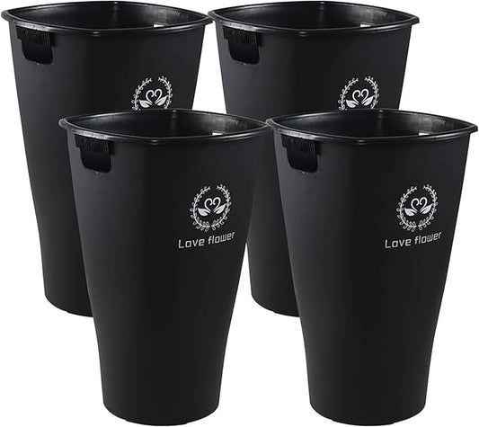 Fiaze 19.92 Inch Tall Flower Bucket Sets with Cutout Handles, 4 Pack Large Plastic Floral Bucket Vase for Home Wedding Decorations, Black