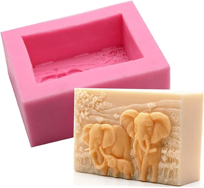 Elephant Family Silicone Soap Molds Animal Bar Soap Making Molds Square Soap Mould for Baby Shower