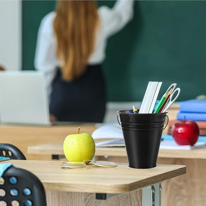 Sadnyy 12 Pack Metal Buckets with Handle, Galvanized Bucket 4.5 x 5 Inch Basket Bucket Party Supplies, Crafts for Christmas Halloween Candy Bars Vase Crafts(Black)