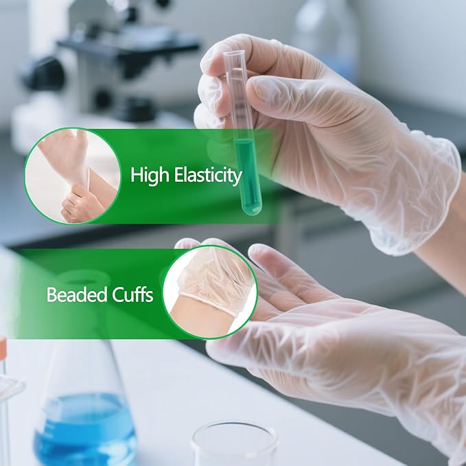 Disposable Vinyl Gloves, Latex-Free, Powder Free, Clear Plastic Gloves, for Cleaning, Cooking, Food Prep