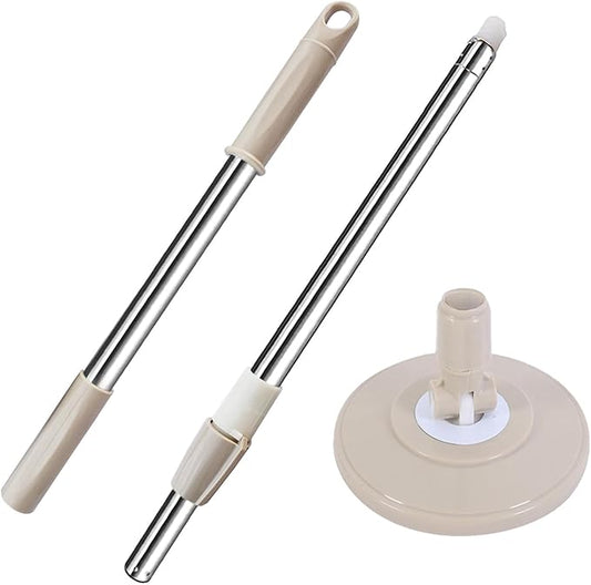 Spin Mop Replacement Mop Handle, 49-inch 360 Degrees Rotating Telescopic Replacement Mop Stick with Reinforced Plastic Disc for Spin Mop Bucket Cleaning System (Plastic Disc, Khaki)