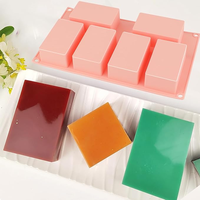 Nalchois Silicone Soap Molds, 6 Cavity Rectangle Silicone Molds for Craft Soap, Cake, Chocolate & Ice Cube Trays, Non-Stick Easy Release BPA Free Loaf Baking Pan Purple