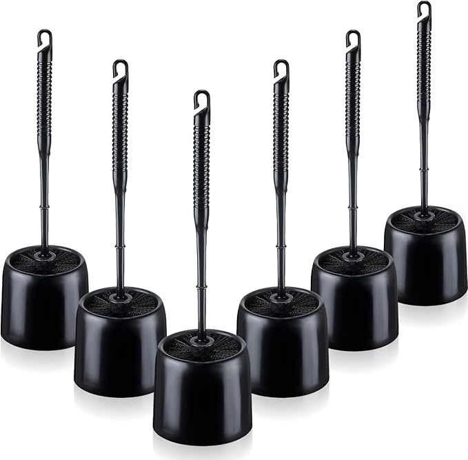 Roshtia 6 Sets Toilet Brush and Holder Set for Bathroom Cleaning Toilet Bowl Brush Scrubber with Caddy for Cleaning, 14.57 Height(Black)