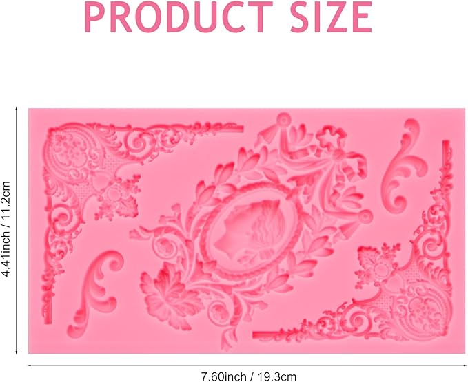 Vintage Baroque Frame Silicone Mold, Victorian Ornate Corner Decorative Mold for Cake Decorating, Pink