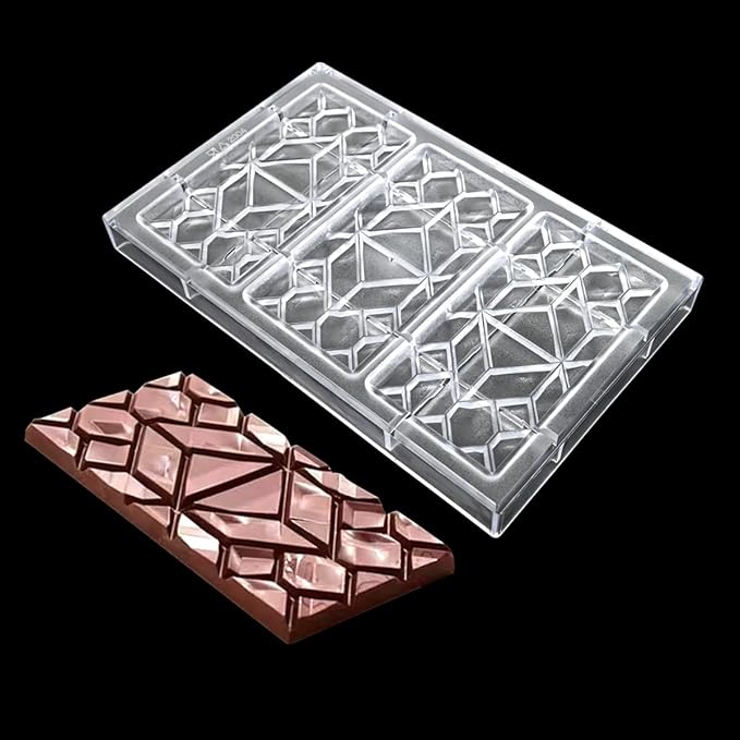 TUKE Polycarbonate Chocolate Molds Rectangle Shape 3D Pattern Chocolate Bar Mold 3 Pack Durable & Flexible Candy Moulds for Homemade Chocolates, Baking & Desserts - BPA-Free (E_ Rectangle)