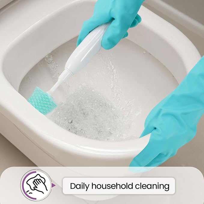 Elgood Reusable Dishwashing Cleaning Gloves with Latex free, Cotton lining,Kitchen Gloves 2 Pairs,Purple+blue Medium