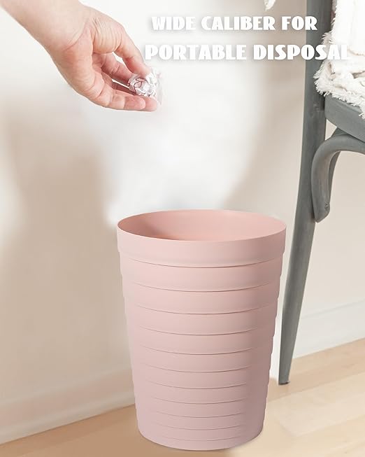 UUJOLY Small Bathroom Trash Can Wastebasket, Plastic Garbage Bin Container Basket for Bathrooms, Laundry Room, Kitchens, Offices, Kids Rooms, Dorms, Pink, 1.8 Gallon