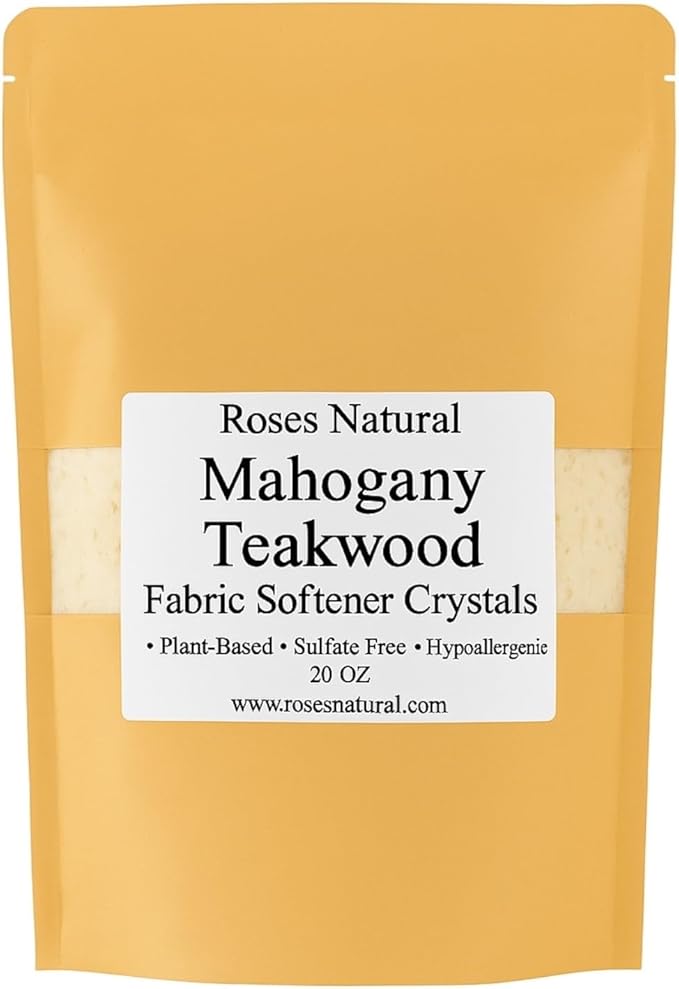 Fabric Softener Crystals, 20 oz, Plant-Based, Hypoallergenic Scent Beads, Softens & Freshens Laundry, Available in Peppermint, Lavender, Patchouli, Leather, Made in the USA (Mahogany Teakwood)