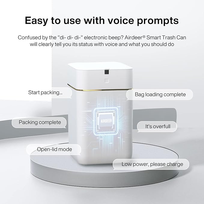 Airdeer Automatic Trash Can, 4 Gallon Self Sealing and Self-Changing Smart Trash Can, Motion Sensor, Touchless Garbage can with lid for Kitchen Bathroom Office, 6 Refill Rings(A1, Golden line)