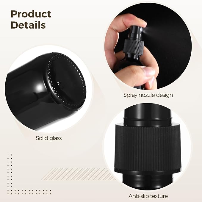 Lnrueg 48 Pcs BlackSmall Glass Spray Bottles 2 oz - Perfume, DIY Cleaners, Fine Mist Spray, Leakproof and Corrosion-Resistant, 60ML Travel Size, Portable for Beauty, Aromatherapy Household Use