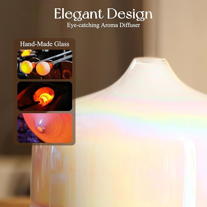 Porseme 500ml Glass Essential Oil Diffuser Aromatherapy Ultrasonic Cool Mist Humidifier 15-21 Running Hours Waterless Auto-Off Air Diffusers for Sleeping Yoga Office Working Spa and Rest (White Jade)