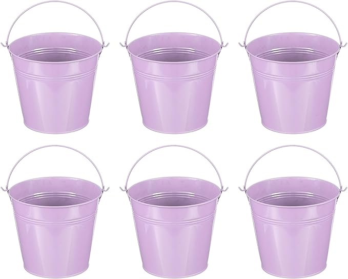 PATIKIL 5.9"x5.1" Small Metal Buckets with Handle, 6 Pcs Mini Galvanized Bucket Colorful Easter Buckets for Crafts Party Favors Decoration, Light Purple