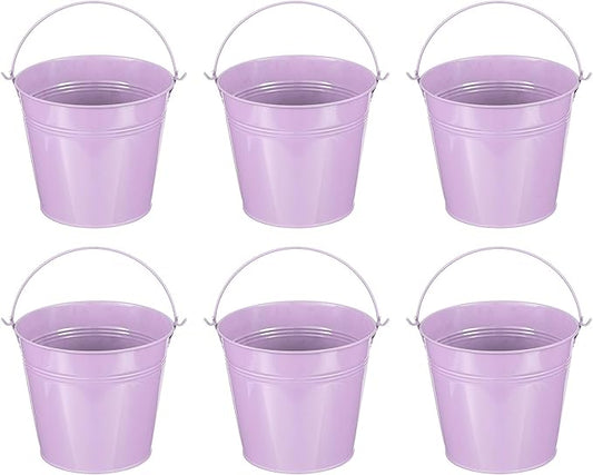 PATIKIL 5.9"x5.1" Small Metal Buckets with Handle, 6 Pcs Mini Galvanized Bucket Colorful Easter Buckets for Crafts Party Favors Decoration, Light Purple