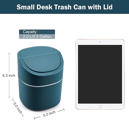 Mini Desk Trash Can with Lid with Trash Bags 180 Pcs Swing-Lid Tiny Countertop Garbage Bin Small Table Top Plastic Covered Waste Basket