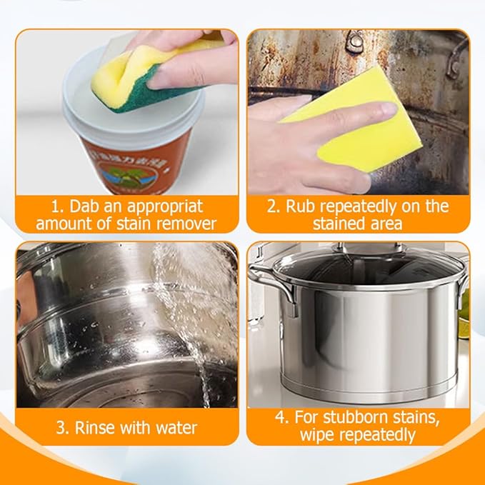 13.4oz Multi-Purpose Coconut Oil Cleaning & Polishing Paste for Kitchen Oil Stains, All-Purpose Household Cleaners Set with Spone, Effective Stainless Steel Cookware Cooktop Cleaner Removes Stains