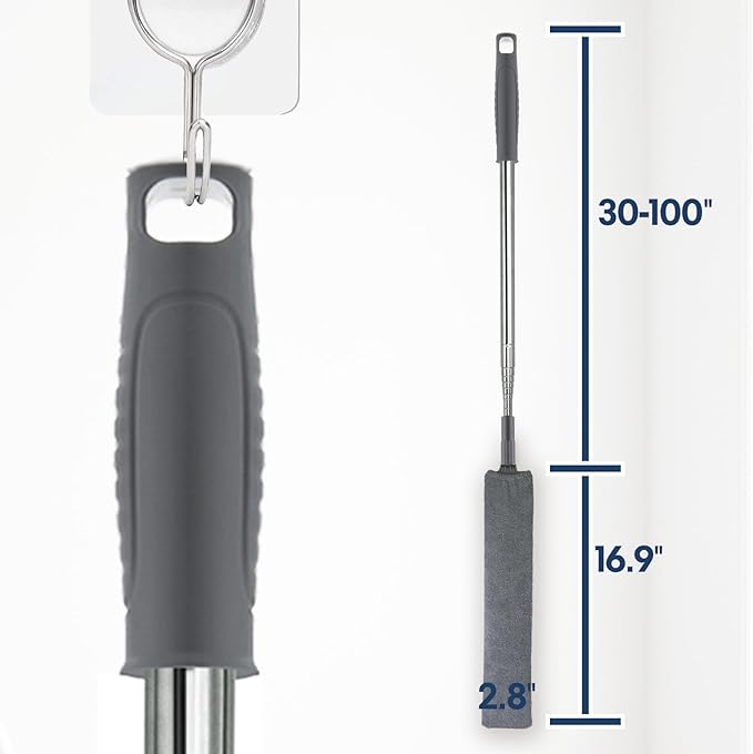 Retractable Gap Dust Cleaner with Extension Pole, Cleaning Tools with 3 Microfiber Dusting Cloths, Extendable Long Handle Duster for Cleaning Under Refrigerator Furniture Appliance